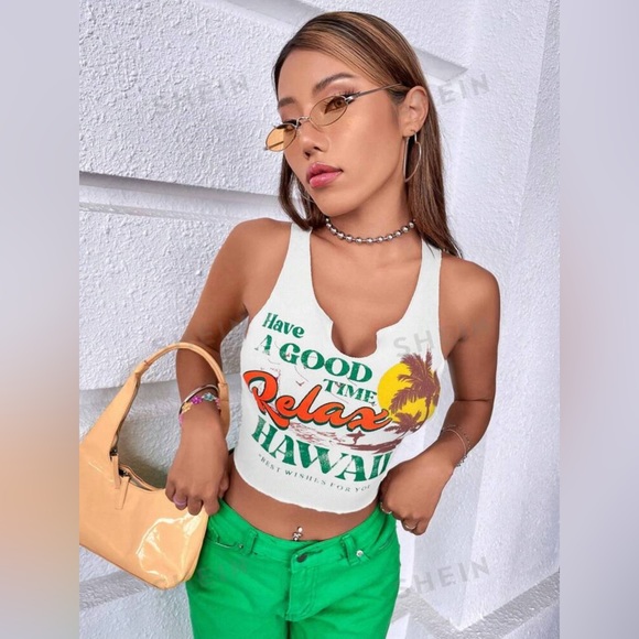 NWOT Palm Tree & Slogan Graphic Notched Neck Tank Top. So cute!! - Picture 5 of 6